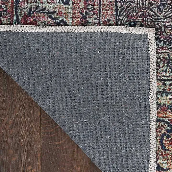 Dark Vintage Floral Washable Area Rug, 7x9