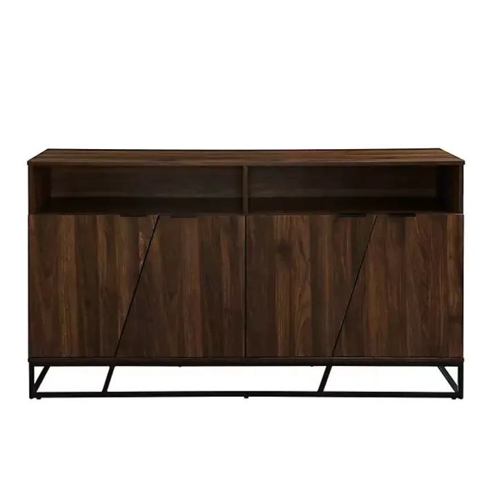 Dark Walnut Angled Door Wooden Sideboard Cabinet