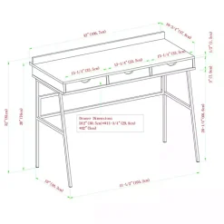 Dark Walnut Angled 3-Drawer Desk