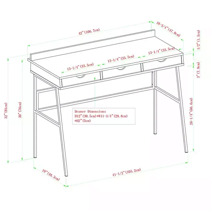 Dark Walnut Angled 3-Drawer Desk