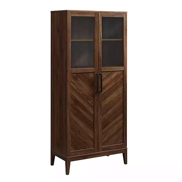 Dark Walnut Chevron Wooden Storage Cabinet