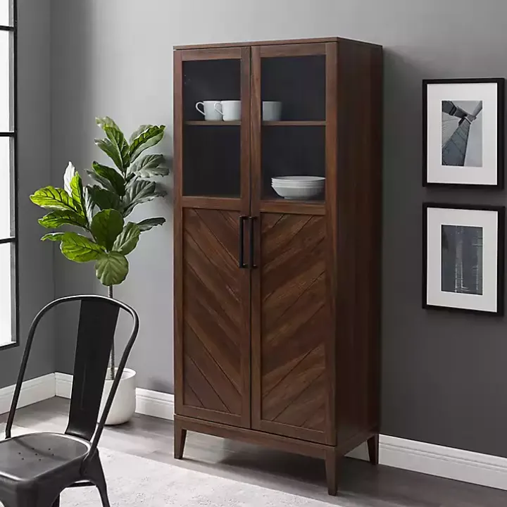 Dark Walnut Chevron Wooden Storage Cabinet