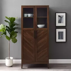 Dark Walnut Chevron Wooden Storage Cabinet