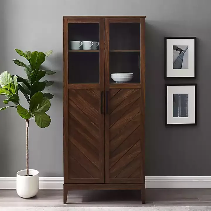 Dark Walnut Chevron Wooden Storage Cabinet