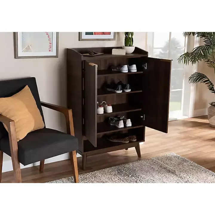 Dark Walnut 5-Shelf Wooden Shoe Cabinet