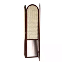 Dark Wood & Rattan Arched Trifold Room Divider