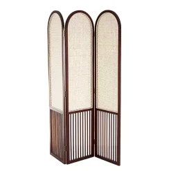 Dark Wood & Rattan Arched Trifold Room Divider