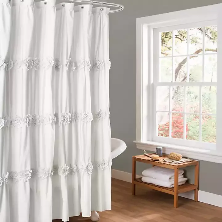 Darla White Floral Shower Curtain