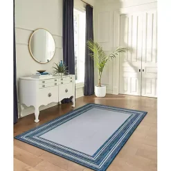 Deep Aqua Threaded Frame Outdoor Area Rug, 6x9