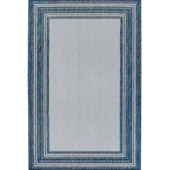 Deep Aqua Threaded Frame Outdoor Area Rug, 6x9