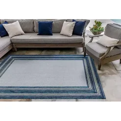 Deep Aqua Threaded Frame Outdoor Area Rug, 6x9