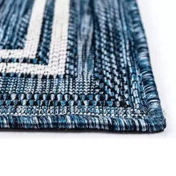 Deep Aqua Threaded Frame Outdoor Area Rug, 6x9