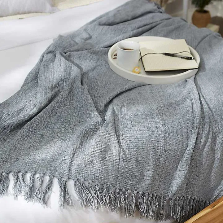 Demin Blue Chenille Fringe Throw
