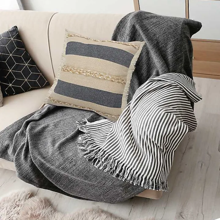 Denim Blue Braided Stripe Throw Pillow, 24 in.