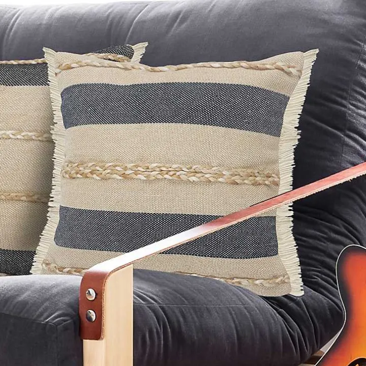 Denim Blue Braided Stripe Throw Pillow, 24 in.