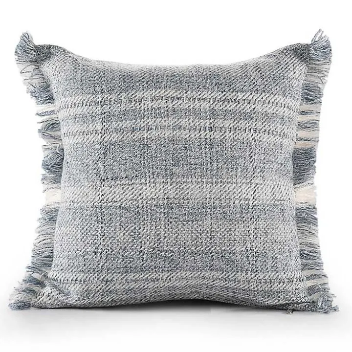 Denim Contemporary Stripe Outdoor Throw Pillow