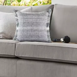 Denim Contemporary Stripe Outdoor Throw Pillow