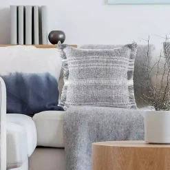 Denim Contemporary Stripe Outdoor Throw Pillow