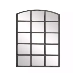 Distressed Black Metal Windowpane Arched Mirror