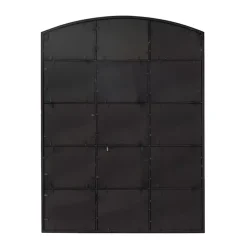 Distressed Black Metal Windowpane Arched Mirror