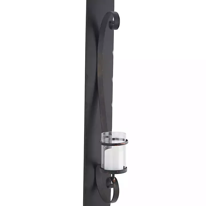 Distressed Black Scrolled Metal Sconce