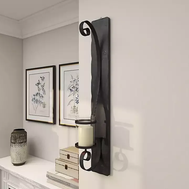Distressed Black Scrolled Metal Sconce
