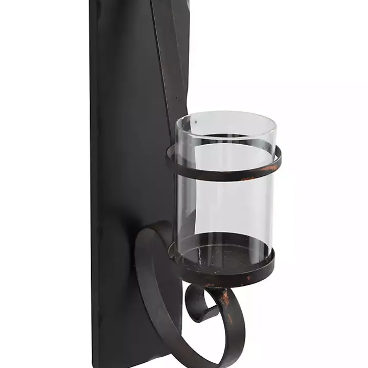 Distressed Black Scrolled Metal Sconce