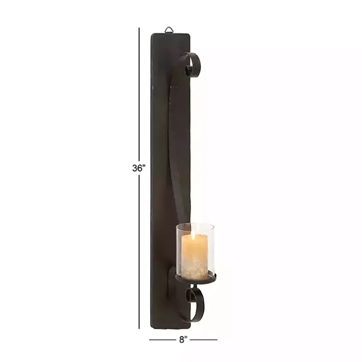 Distressed Black Scrolled Metal Sconce
