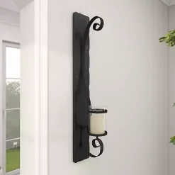 Distressed Black Scrolled Metal Sconce