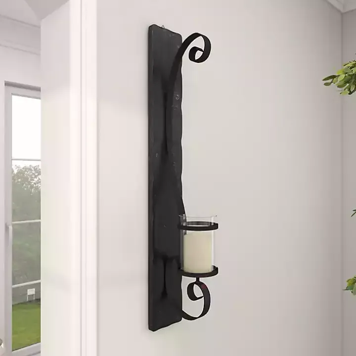 Distressed Black Scrolled Metal Sconce