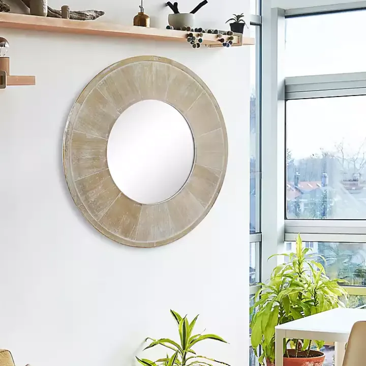 Distressed Brown Wood Planked Frame Wall Mirror