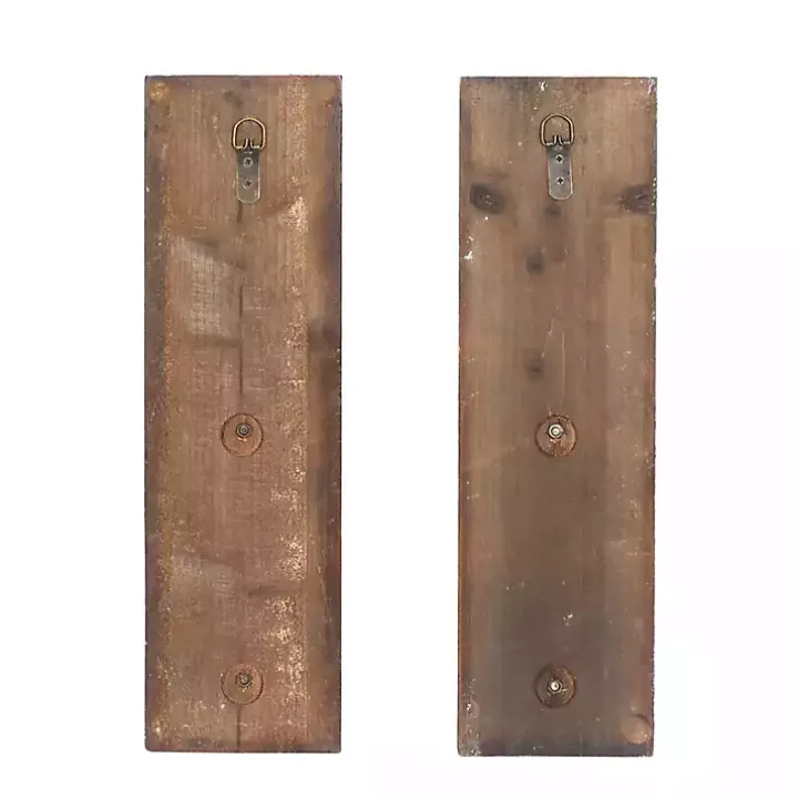 Distressed Brown Wood Wall Sconces, Set of 2