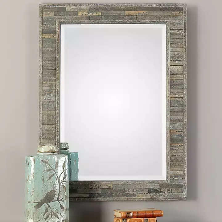 Distressed Charcoal Wooden Wall Mirror