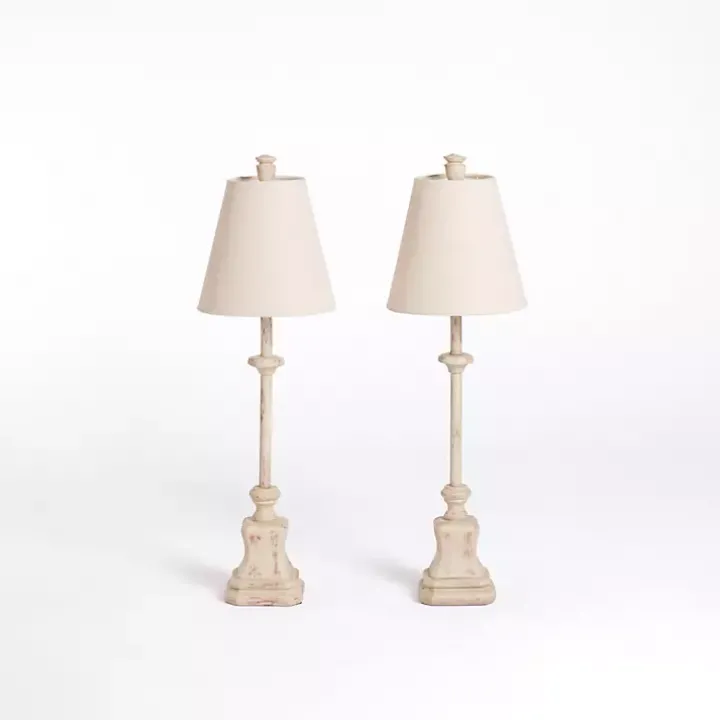 Distressed Cream Buffet Lamps, Set of 2
