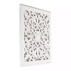 Distressed Cream Carved Floral Medallion Mirror