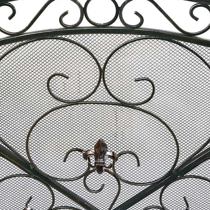 Distressed Fleur De Lis Three-Panel Fire Screen