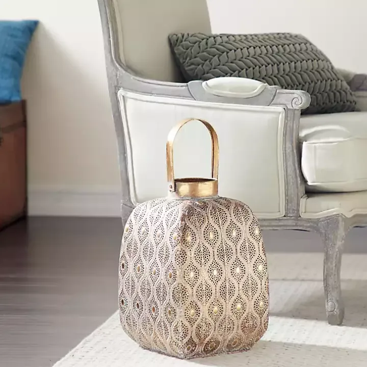 Distressed Gold Metal Cutout Lantern