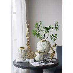Distressed Gray Vase with Gold Splatter, 8 in.
