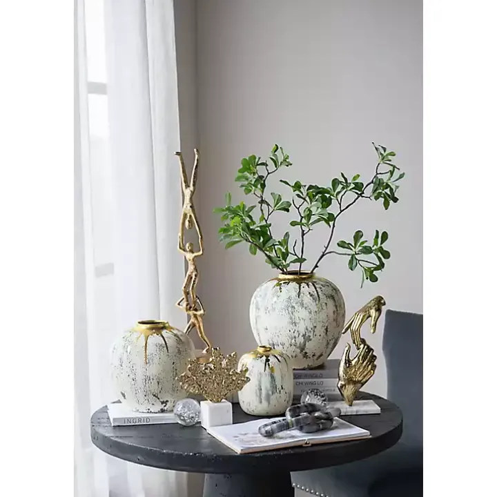 Distressed Gray Vase with Gold Splatter, 10 in.