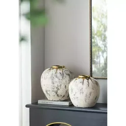 Distressed Gray Vase with Gold Splatter, 10 in.