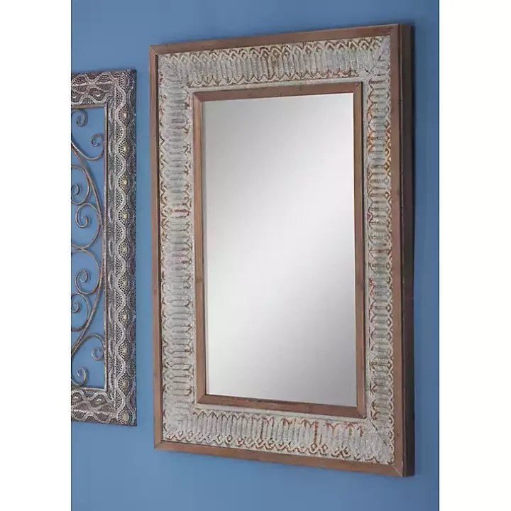 Distressed Gray Wood Rectangular Wall Mirror