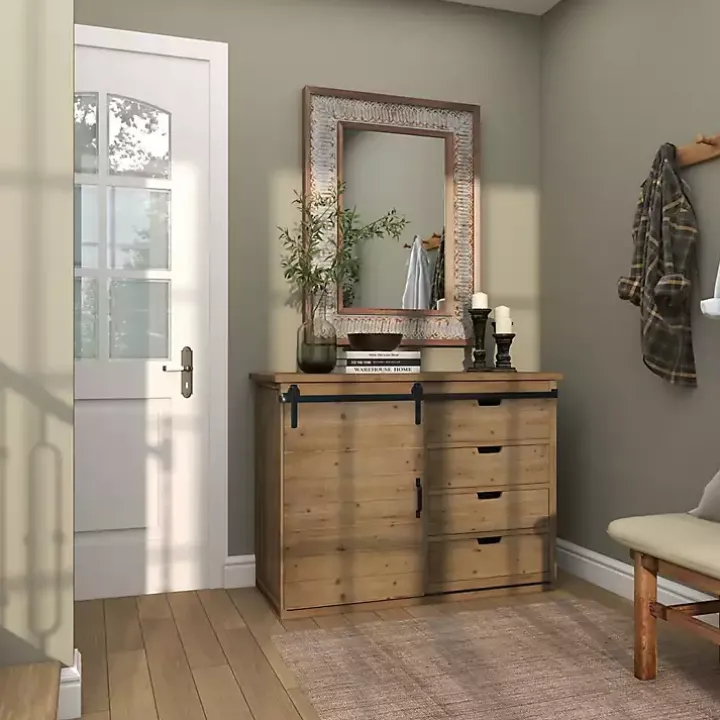 Distressed Gray Wood Rectangular Wall Mirror