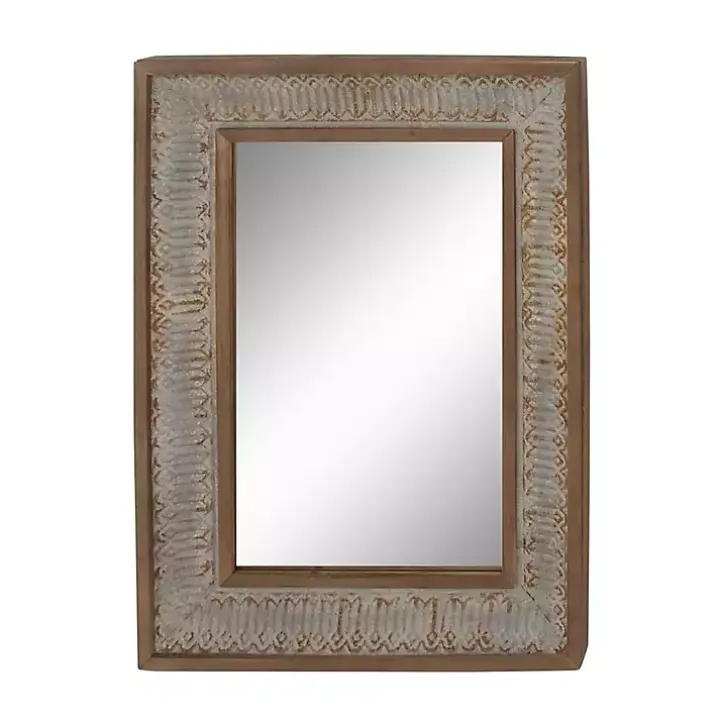 Distressed Gray Wood Rectangular Wall Mirror