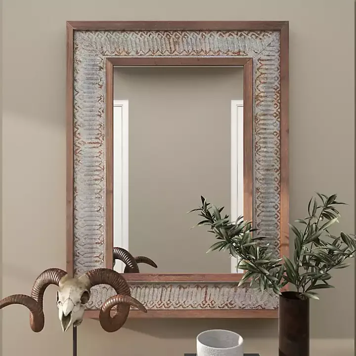 Distressed Gray Wood Rectangular Wall Mirror