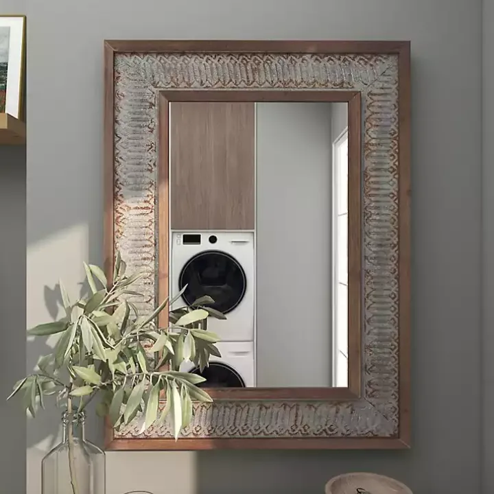 Distressed Gray Wood Rectangular Wall Mirror
