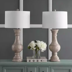 Distressed Ivory Faux Wood Table Lamps, Set of 2