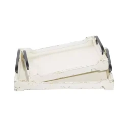 Distressed Ivory Wood Trays, Set of 2