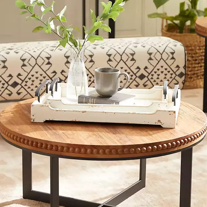 Distressed Ivory Wood Trays, Set of 2