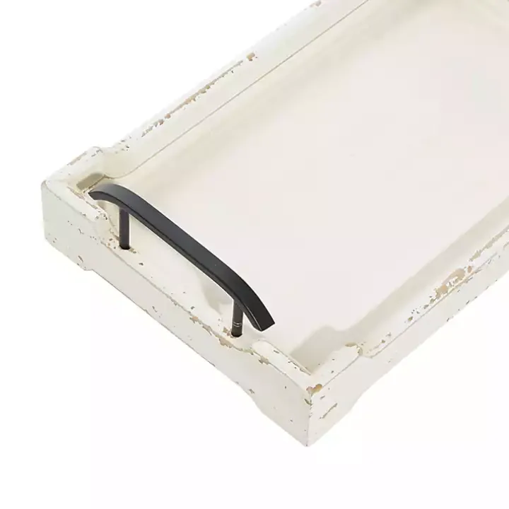 Distressed Ivory Wood Trays, Set of 2