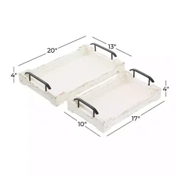 Distressed Ivory Wood Trays, Set of 2